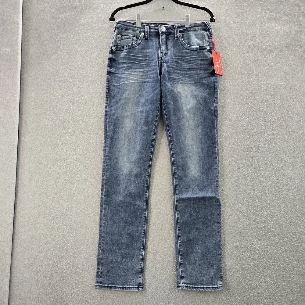 True Religion Women Jeans 18 Blue‎ Denim Geno Relaxed Slim Logo Button 31
